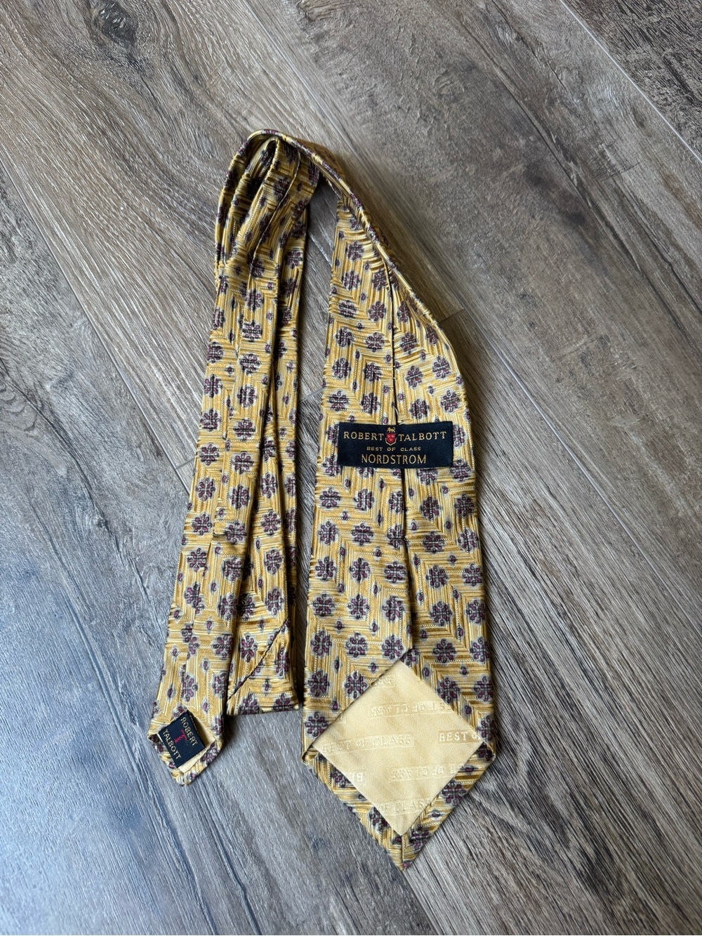 Robert Talbott Yellow Silk Tie with Brown Floral Motif